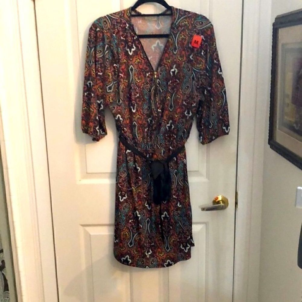 Midi espresso boho front zipper dress
